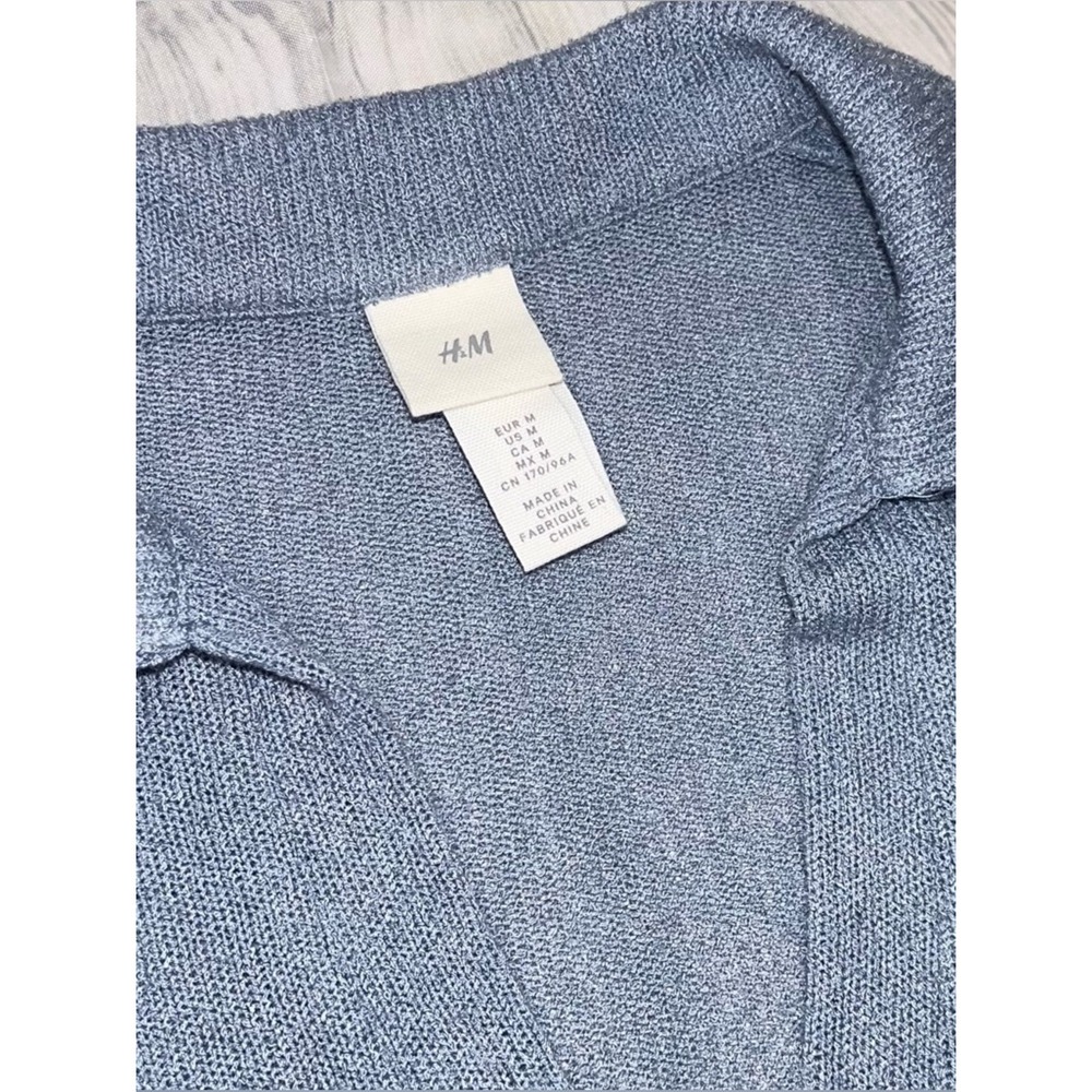 HM Blue Ribbed Knit Polo Dress Short Sleeve V-Neck Midi Size M 268935 - Picture 2 of 12